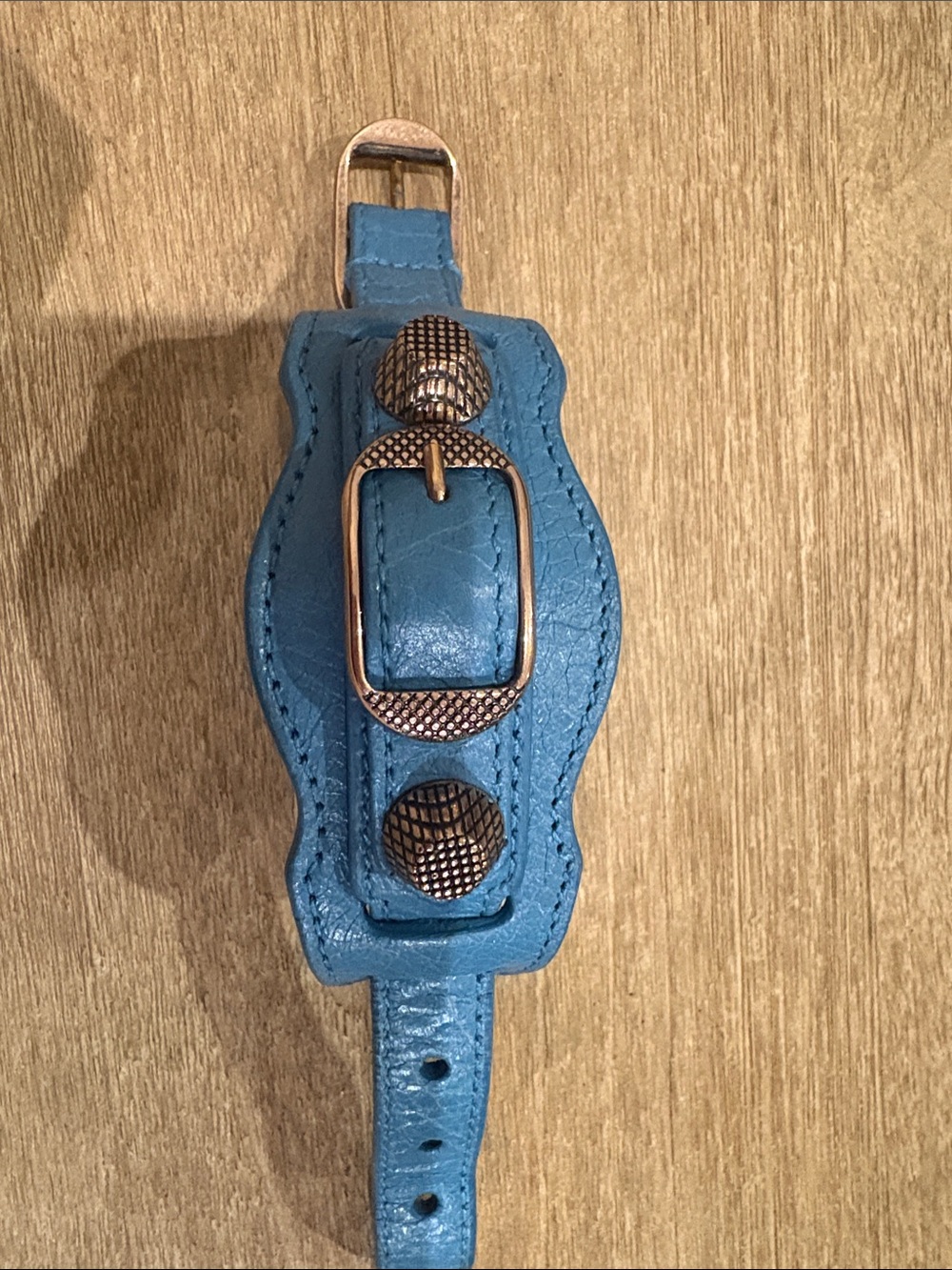 Balenciaga Moto cuff Bracelet Blue Textured Leather Strap